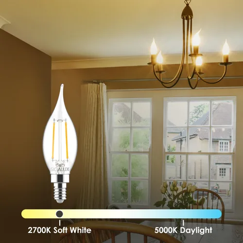 Miniatura 4 de Sigalux Bombilla LED E12 con base de candelabro de 60 W, bombillas LED regulables, bombillas LED con punta de llama, 4.5 W, 500 lm, 2700 K, blanco