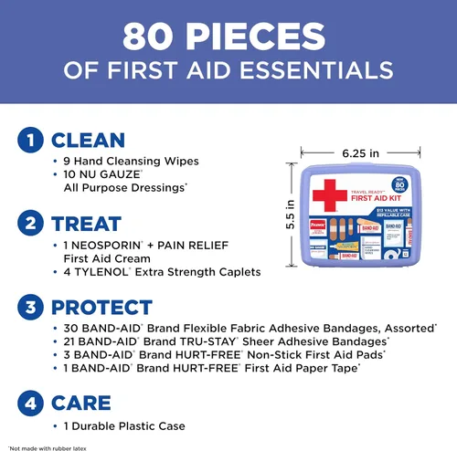 Miniatura 4 de BAND-AID Brand Travel Ready Kit portátil de primeros auxilios de emergencia, cuidado de heridas menores, perfecto para el hogar, automóvil, camping