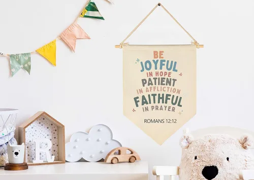 Miniatura 2 de Letrero con versículos bíblicos cristianos, bandera de las Escrituras, regalo para bebés, recién nacidos, niños y niñas, banderines para decoración