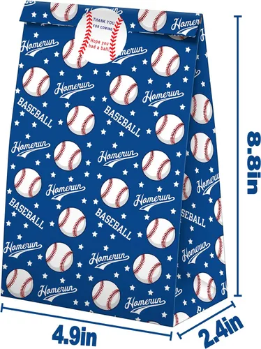 Miniatura 4 de SamPartyShop Paquete de 24 bolsas de dulces para fiesta de béisbol con calcomanías, suministros de fiesta de cumpleaños con temática de béisbol