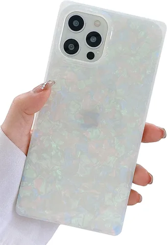 Miniatura 23 de Elegante Funda con Concha de Madre Perla para Niña Compatible con iPhone 14 de 6.1 Pulgadas, Funda Rectángulo con Borde, Elegante y delgada