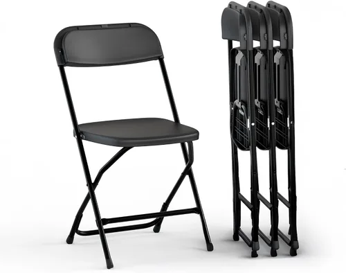 4 UNIDADES Silla plegable de plástico blanca | Plegable y apilable | Capacidad de 350 libras, estructura de acero, asientos para interiores y