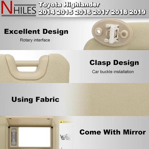Miniatura 3 de NHILES Visera para el lado izquierdo del conductor, compatible con Toyota Highlander 2014 2015 2016 2017 2018 2019, reemplaza # 74320-0E074-A0