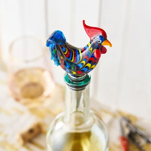 Miniatura 4 de Twine Rooster - Tapón para botella de vino, diseño de gallo, mantiene el vino fresco, vidrio, metal, multicolor, juego de 1
