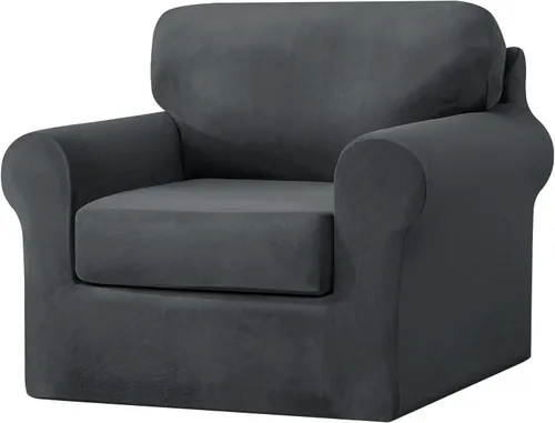 Miniatura 66 de UNBBRRL Fundas de sofá de 3 piezas para sofá, funda de terciopelo elástico para sillón con 1 funda de cojín de asiento y 1 funda de respaldo