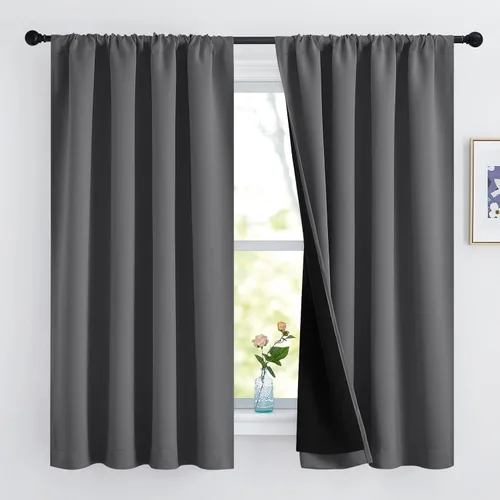 Miniatura 120 de NICETOWN Cortinas blancas 100% opacas, 2 capas gruesas completamente opacas con bolsillo para barra, cortinas aislantes térmicas para Blanco puro