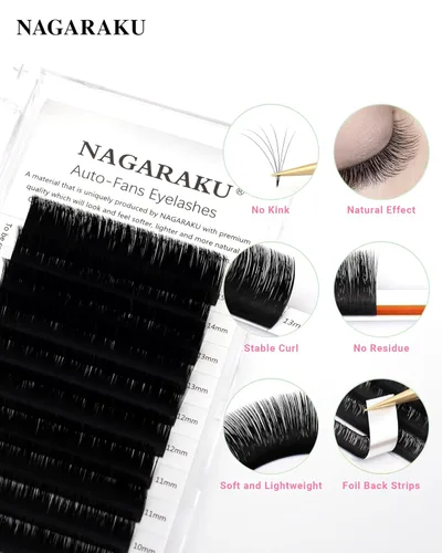 Miniatura 2 de NAGARAKU Easy Fan Extensiones de Pestañas Volumen Lash 0.07 Rizo D 8-15mm Bandeja Mixta Floración Rápida Visón Sintético en Racimo Para Ventilador