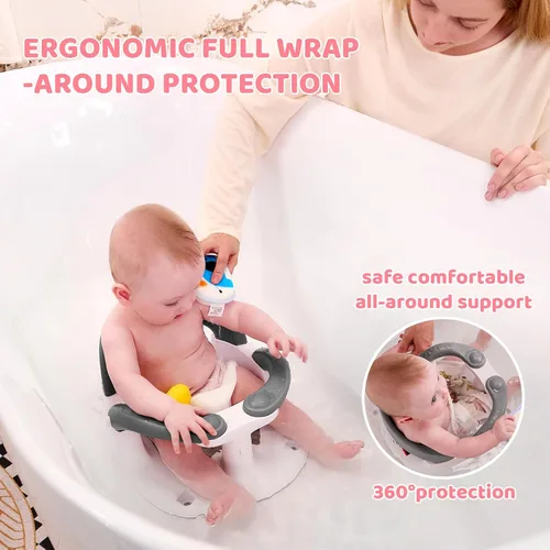 Miniatura 5 de Asiento de Baño para Bebés de 6 Meses y Más, Asiento de Baño Infantil con Alerta de Temperatura+Respaldo Abierto+Brazos Activables/Desactivables