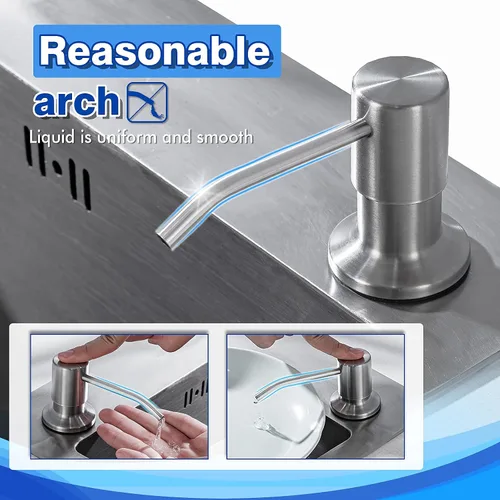 Miniatura 2 de Dispensador de jabón integrado para fregadero de cocina WEWE, acero inoxidable de níquel cepillado en dispensador de jabón de mostrador, recarga