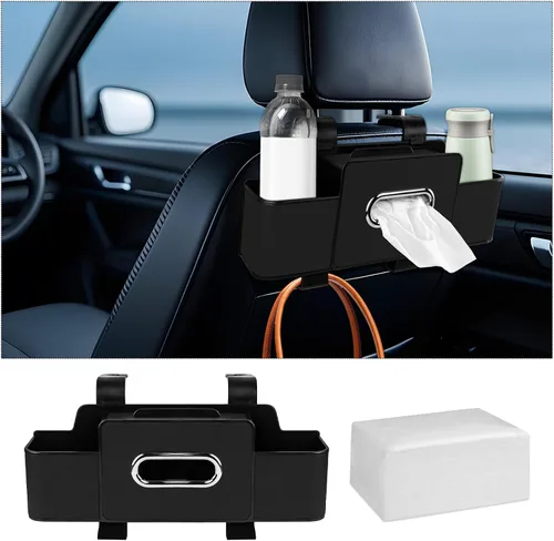 Miniatura 7 de Organizador de asiento trasero de automóvil con pañuelos, caja de pañuelos para el respaldo del asiento del automóvil y gancho de almacenamiento