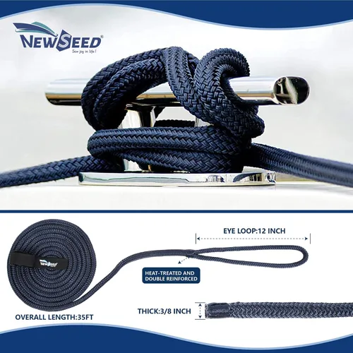 Miniatura 2 de NEWSEED Dock Lines Paquete de 2 cuerdas de nailon trenzado doble de 3/8 pulgadas x 35 pies con ojales de 12 pulgadas, líneas de amarre prémium