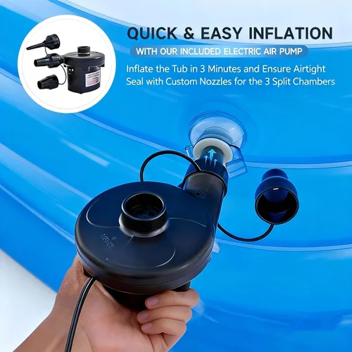 Miniatura 7 de Bañera inflable doble para 2 adultos – Tina inflable portátil de PVC de 3 capas resistente con bomba de aire eléctrica, bañera de hidromasaje