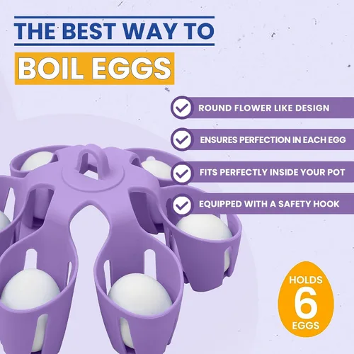 Miniatura 2 de Accesorio de silicona para hervir huevos, cocina 6 huevos a la vez, apto para lavavajillas, soporte para huevos duros, hace huevos duros o blandos