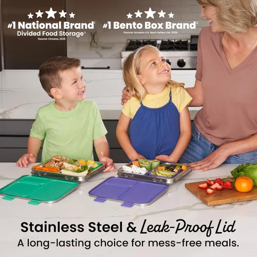 Miniatura 2 de Bentgo Kids - Lonchera de acero inoxidable resistente a derrames para niños, de 3 compartimentos con contenedor de silicona adicional, duradera