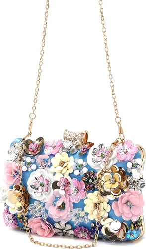 Miniatura 5 de LETODE Bolso de mano de flores para mujer, bolso de fiesta formal, bolso de hombro con correa de cadena