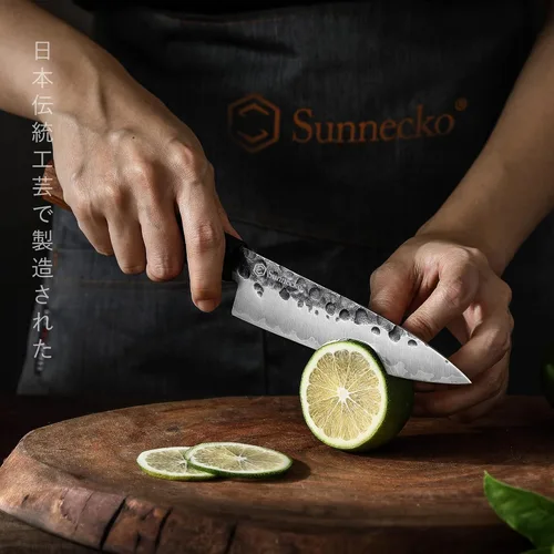 Miniatura 2 de Sunnecko Cuchillo de cocina afilado, cuchillo de pelar de 5.5 pulgadas de acero de carbono para frutas, cuchillo de 3 capas 9CR18MOV, mango