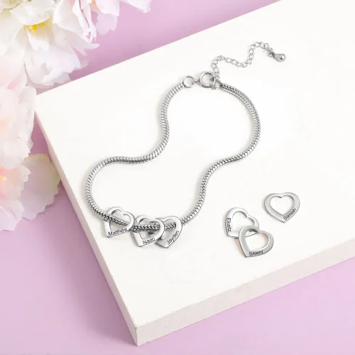 Miniatura 9 de Pulsera personalizada para mamá – Pulsera personalizada con dije de corazón con 1 – 20 nombres grabados – Pulsera ajustable para mujer – Regalo
