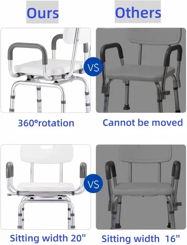 Miniatura 4 de Silla de ducha giratoria de 360° para ducha interior, asientos de ducha para personas mayores con brazos y espalda, banco de transferencia de bañera