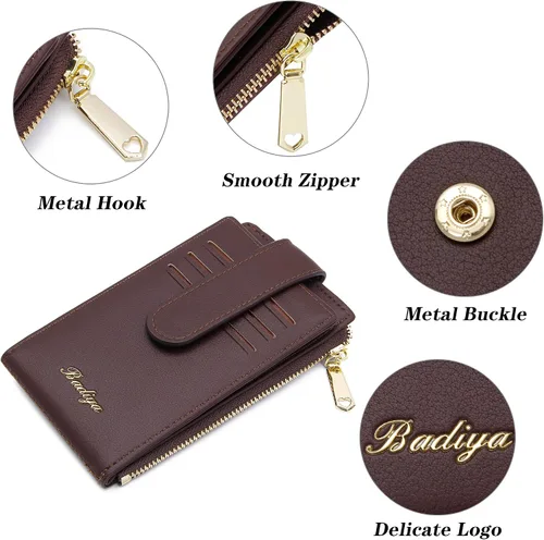 Miniatura 5 de Badiya Tarjetero para mujeres con RFID, carteras delgadas, plegables, tarjetero multifuncional, monedero
