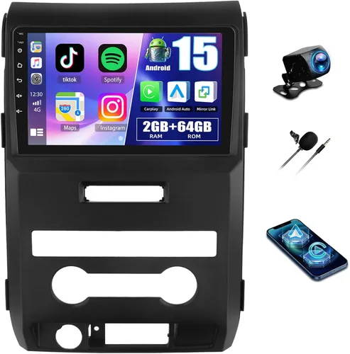 2+64G para Ford F150 2009 2010 2011 2012 Android 15 Radio de coche estéreo con Carplay Android Auto, pantalla táctil de 9 pulgadas, Bluetooth,