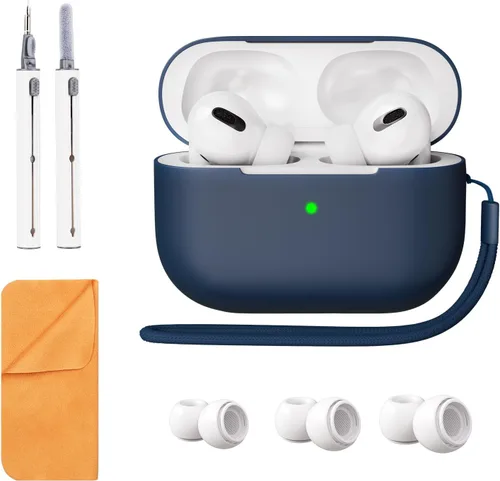Miniatura 11 de Funda de silicona compatible con Apple AirPods Pro de 2ª generación, con kit de limpieza y 3 pares de puntas de repuesto para las orejas, LED