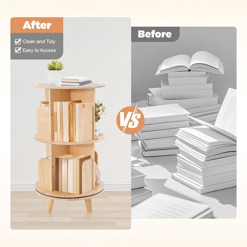 Miniatura 4 de Estantería giratoria, estantería esquinera independiente de 360 grados para espacios pequeños, estante de almacenamiento de madera maciza, 2-Tier