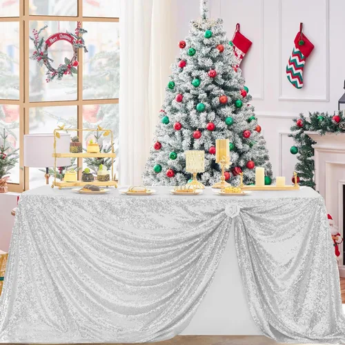 Miniatura 37 de Manteles redondos de lentejuelas negros para fiestas, de 121,9 cm, mantel redondo de purpurina ajustado, pequeño, lindo y dulce, para boda
