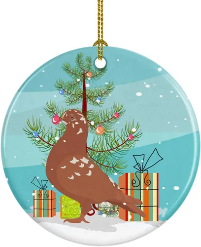 Miniatura 10 de Caroline's Treasures Adorno de cerámica de Navidad pintado o de codorniz chino, decoración colgante de árbol de Navidad verde azulado para el hogar