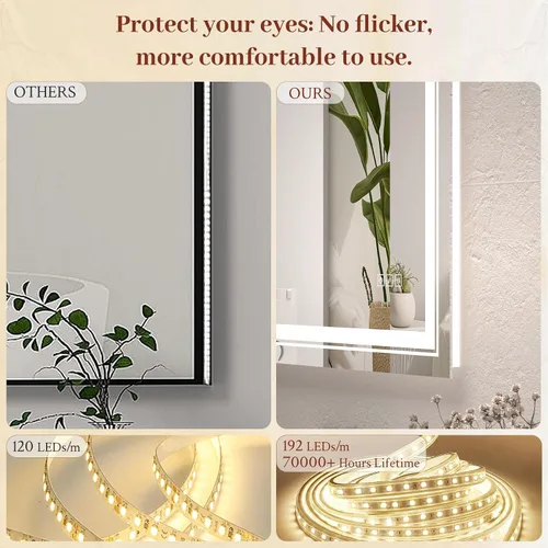 Miniatura 5 de Espejo LED de 40 x 30 pulgadas para baño con luz frontal y retroiluminada, espejos digitales para pared, antiniebla, regulable continuo, espejo