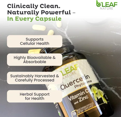 Miniatura 6 de B'LEAF NATURE Fitosoma de quercetina, 120 cápsulas – 1000 mg de quercetina de alta absorción con vitamina C y zinc – Suplemento de quercetina