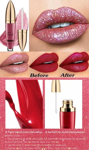 Miniatura 4 de Lápiz labial líquido brillante de diamantes para Halloween, brillo labial líquido con purpurina gótica, de alto pigmento brillante, resistente al #03