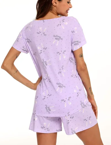 Miniatura 5 de ENJOYNIGHT - Conjunto de pantalones cortos de pijama para mujer, pijamas de algodón para verano, ropa de dormir con bolsillos