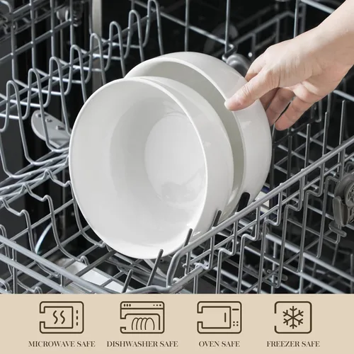 Miniatura 4 de MALACASA Juego de Tazones para Ensalada, 44 OZ (7") Tazones Grandes para Sopa Tazones para Cereal para Cocina, Juego de Tazones de Cerámica Blanca