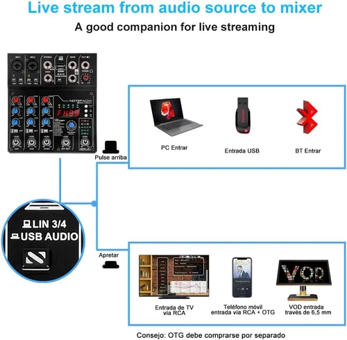 Miniatura 5 de AD14 Mezclador de audio profesional Placa de sonido Interfaz Sistema de consola 4 canales USB digital Bluetooth MP3 Entrada de computadora 48V