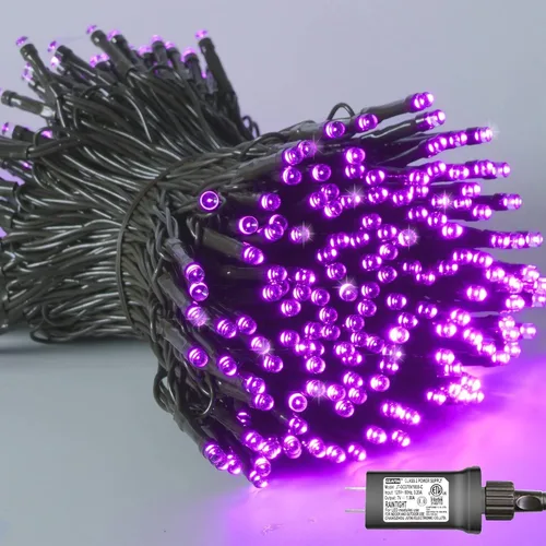 Miniatura 27 de QITONG Guirnalda de 500 luces LED de Navidad de 165 pies para exteriores, impermeable, luces multicolor con 8 modos, cable verde, luces parpadeantes