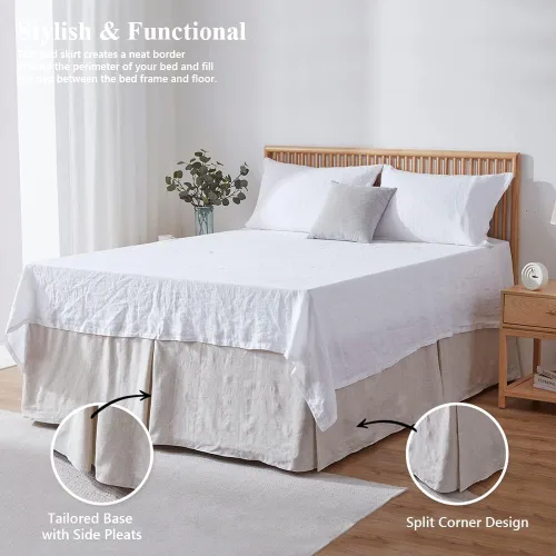 Miniatura 2 de Simple&Opulence - Falda de cama de lino belga con caída a medida de 14 pulgadas, con pliegues, ajuste fácil, transpirable, de lino natural premium