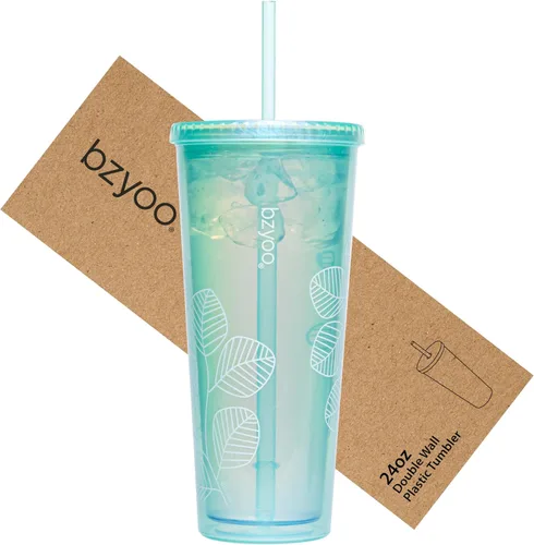 Miniatura 12 de bzyoo SIP - Vaso de plástico de doble pared de 24 onzas (710ml) con tapa y pajita, taza de viaje para bebidas frías reutilizable, café helado, taza