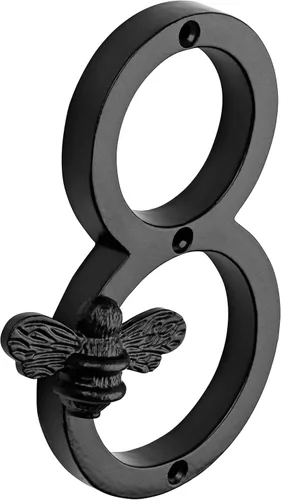 Brass bee Número de casa con diseño de abeja | Placa moderna de 5 pulgadas para letreros de puerta | Números de dirección de casa de calle, metal de