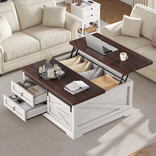 Miniatura 12 de Itaar 39.4'' Lift Top Coffee Table with Storage, Fluted Coffee Tables for Living Room, Square Coffee Table with Large Hidden Compartment & 2 Drawrs