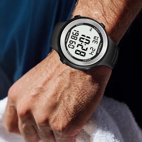 Miniatura 8 de Reloj podómetro para hombres para caminar, contador de pasos sin carga, sin conexión de aplicación, con retroiluminación EL. Opción simple y Azul