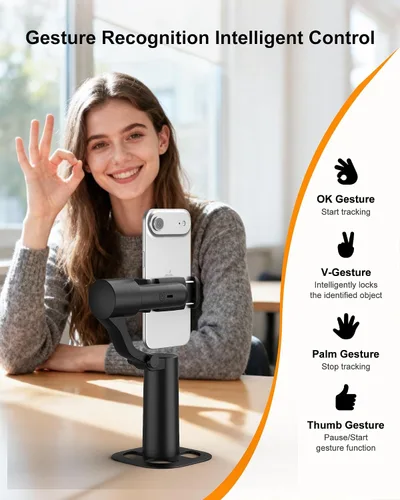 Miniatura 5 de Trípode de seguimiento automático de doble eje de 70 pulgadas, horizontal de 360° y palo selfie giratorio vertical de 130° para iPhone, Android