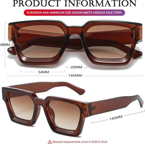 Miniatura 43 de AIEYEZO Gafas de sol cuadradas para mujeres y hombres, gafas de sol cuadradas con montura gruesa, estilo de diseñador simple
