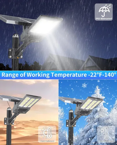 Miniatura 8 de JAYNLT Y-9000W Luces solares de calle al aire libre, 6500 K de alto lumen solar de estacionamiento luces comerciales, grandes luces de inundación