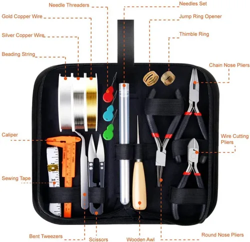 Miniatura 2 de PAXCOO Kit de suministros para hacer joyas con herramientas, alambres, hallazgos para reparación de joyas y abalorios