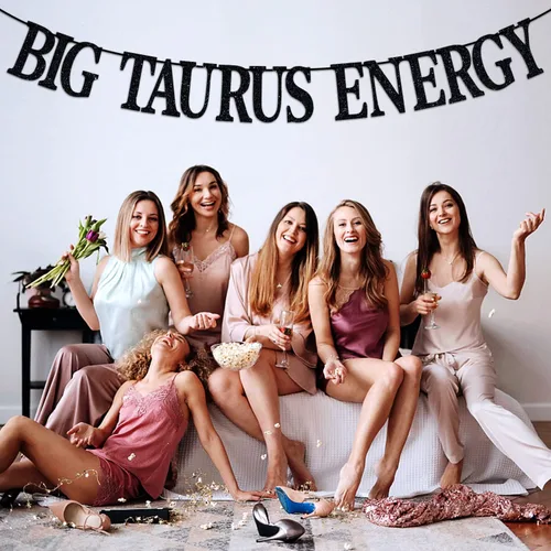 Miniatura 2 de Cartel de energía de Tauro grande con purpurina negra, decoración de fiesta de cumpleaños de Tauro de abril/mayo - 12 decoraciones de fiesta