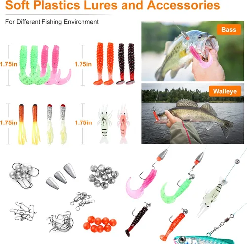 Miniatura 5 de TCMBY Juego de señuelos de pesca para pesca de lubina de trucha de agua dulce, incluyendo accesorios, caja de aparejos de pesca, crankbait, cuchara