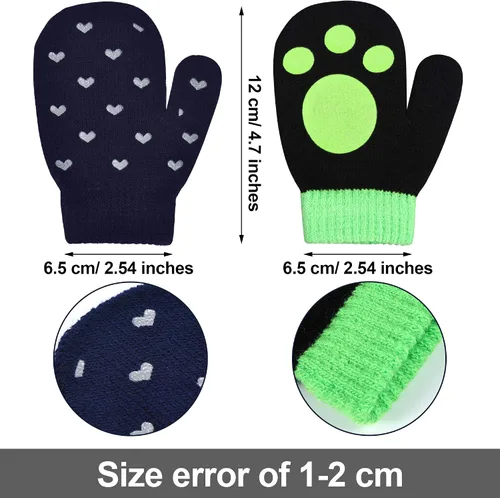 Miniatura 2 de SATINIOR 12 pares de manoplas elásticas mágicas para niños pequeños, unisex, guantes de punto para Navidad, Multicolorido