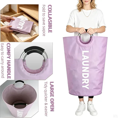 Miniatura 5 de 90L Collapsible Laundry Bag with Handle,Large Dirty Clothes Hamper Foldable Laundry Hamper,Purple Collapsible Laundry Basket Dorm Waterproof Hamper