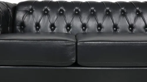 Miniatura 4 de RARZOE Moderno sofá Chesterfield de poliuretano de 3 plazas, sofá Chesterfield tapizado de piel con botones capitoné, sofá clásico de piel sintética