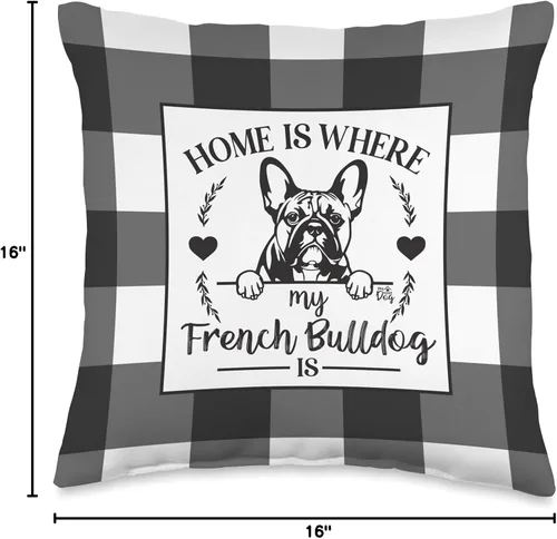 Miniatura 4 de My Home Dog Home is Where My French Bulldog is-Farmhouse - Almohada de búfalo a cuadros, 16 x 16 pulgadas, multicolor